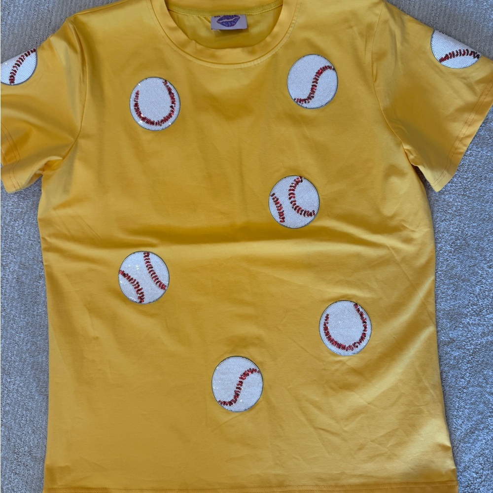 Yellow Baseball Print Women's Tee